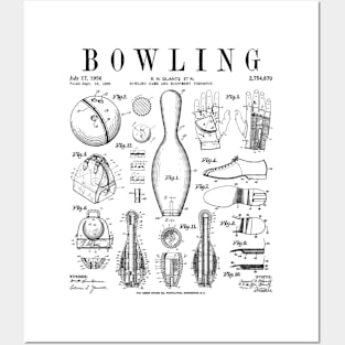 Bowling Pin Ball Bowler Retro Vintage Patent Print Posters and Art